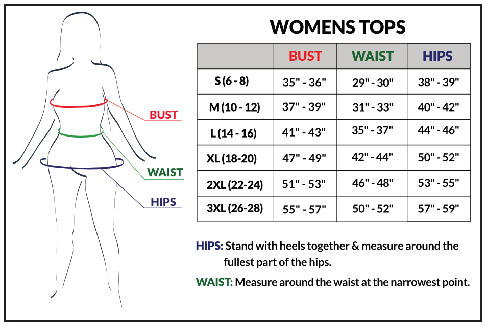 Turtle Bay Apparel - Women's Size chart