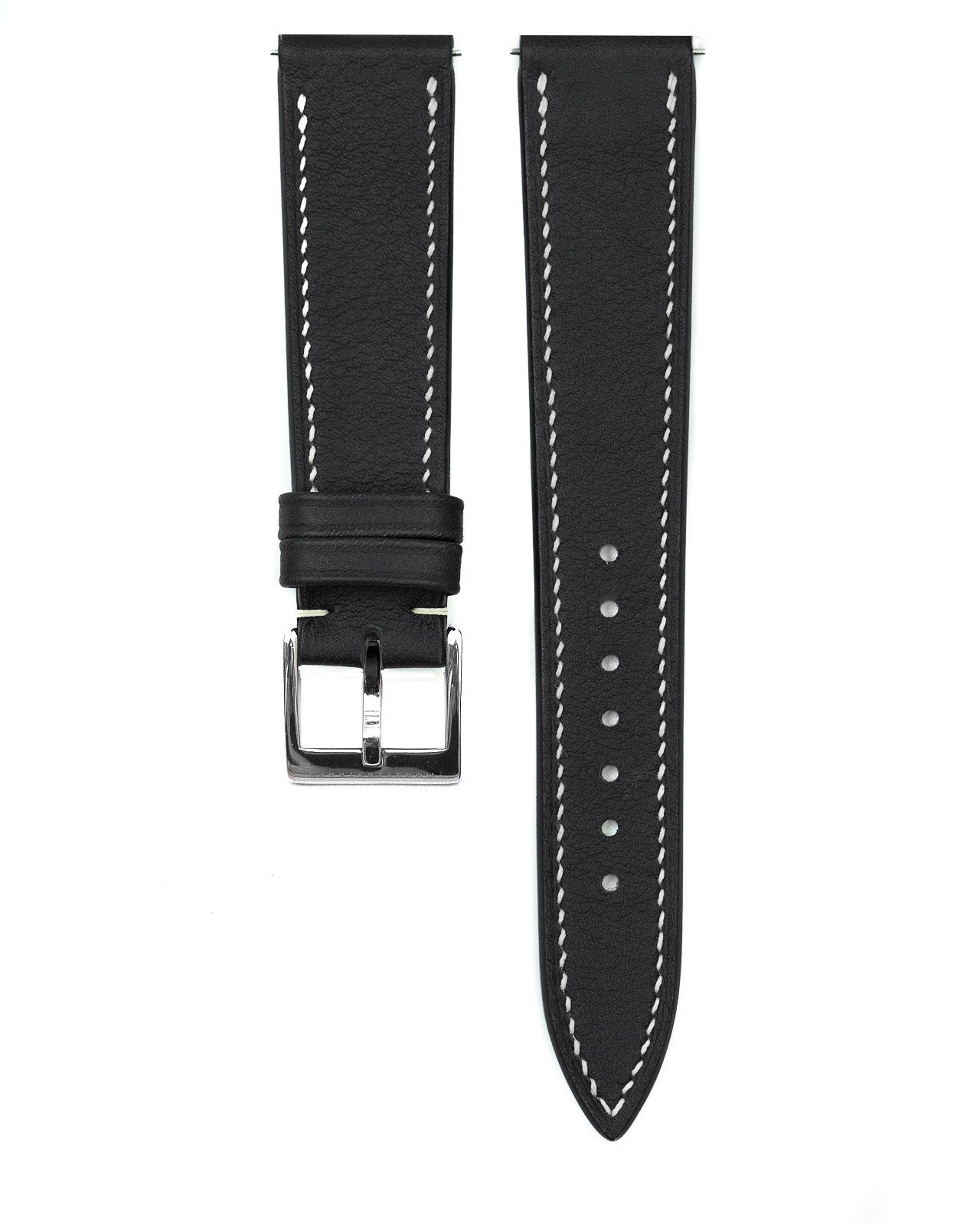 Rich Black Creme Stitch Leather Watch Strap