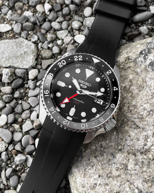 FKM RUBBER (CLASSIC) - FOR SEIKO SKX/SRPD / SSK (BLACK, STEEL HARDWARE -  Monstraps