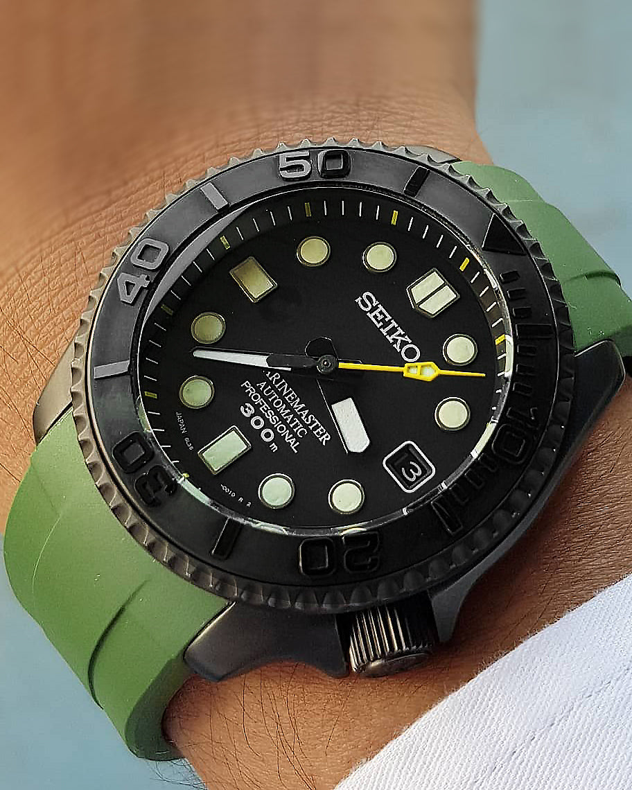 FKM RUBBER (CLASSIC) FOR SEIKO SKX / SRPD / SSK (GREEN, STEEL HARDWARE -  Monstraps