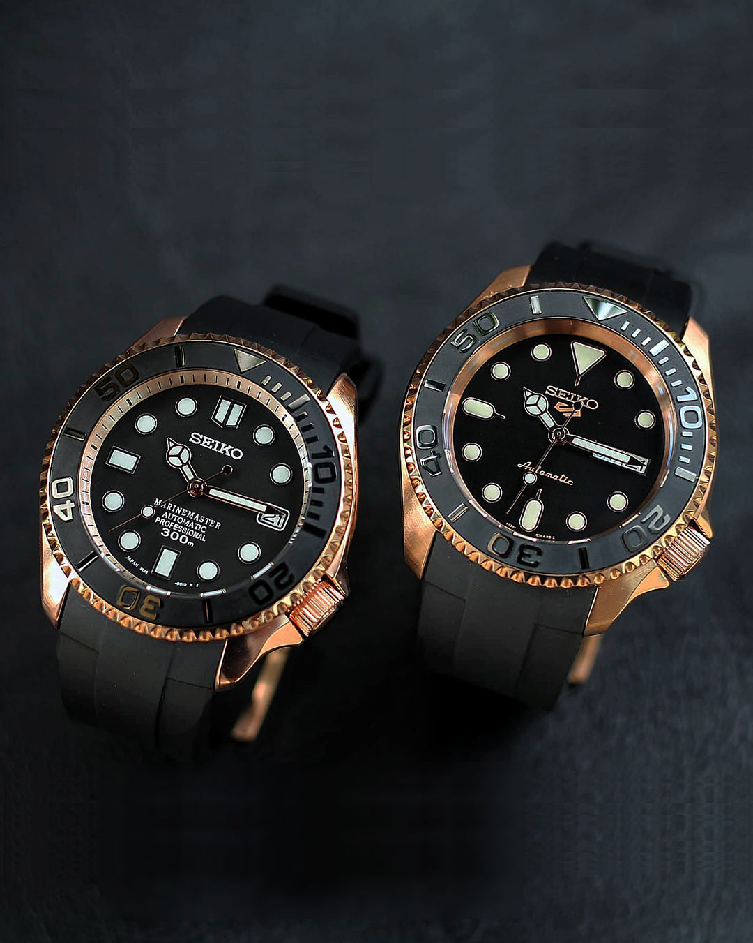 FKM RUBBER (CLASSIC) - FOR SEIKO SKX/SRPD (BLACK, ROSE GOLD HARDWARE) -  Monstraps