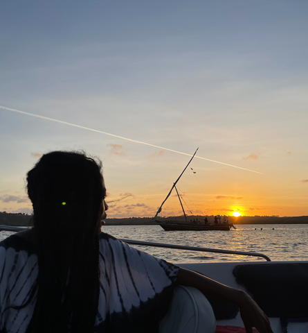 Velma on the Creek in Kilifi with Dhow and Sunset