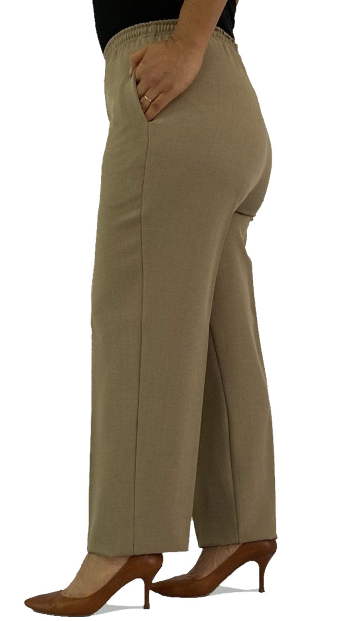 Pantalones casuales de algodón con pierna recta fruncida y bolsillo lateral  de tiro medio de Mujer - Halara