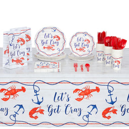 48 Pack Lets Get Cray Seafood Boil Plates for Crawfish Boil Party Supplies  (9 x 9 In)