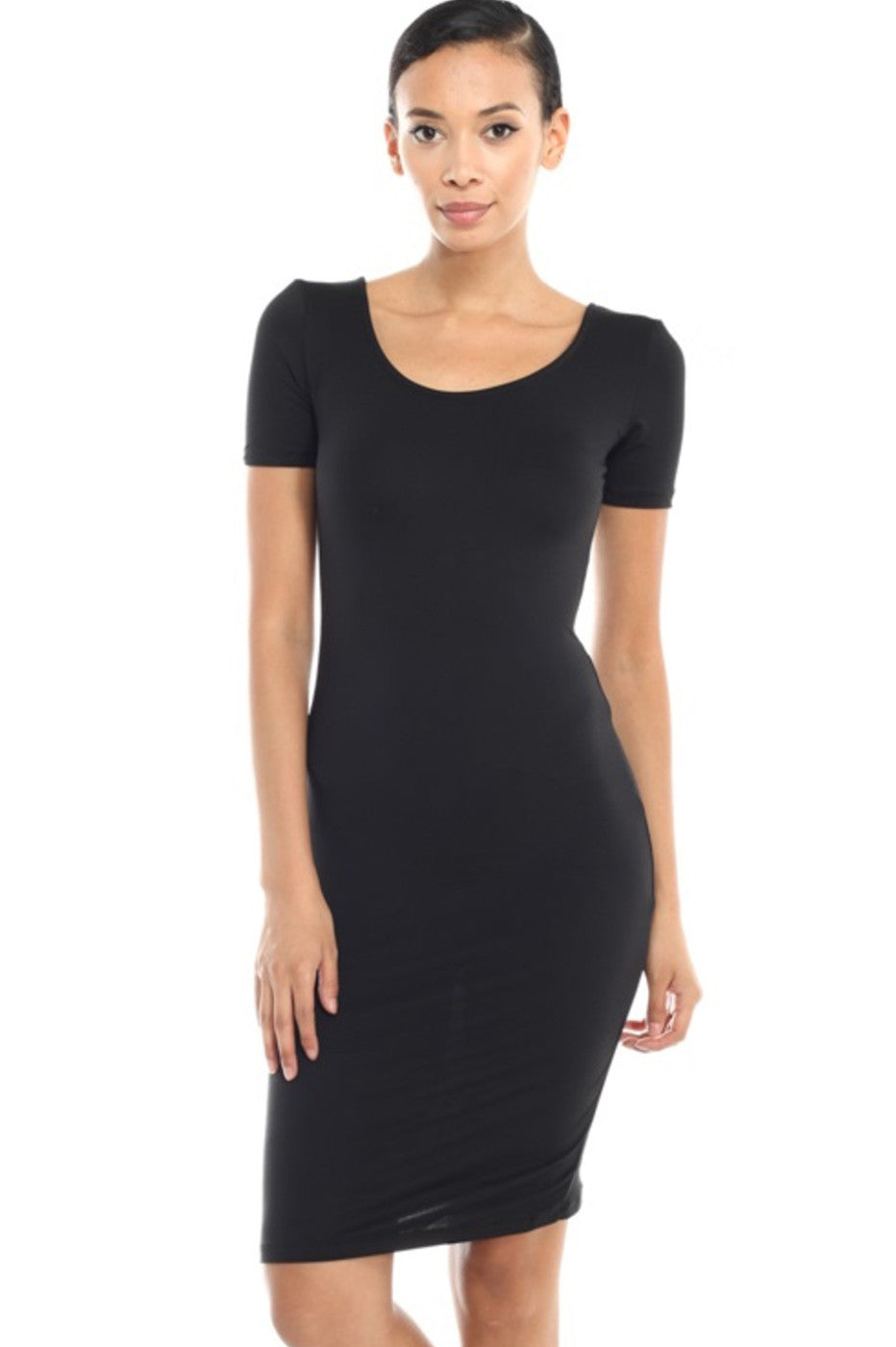 short sleeve midi cocktail dress