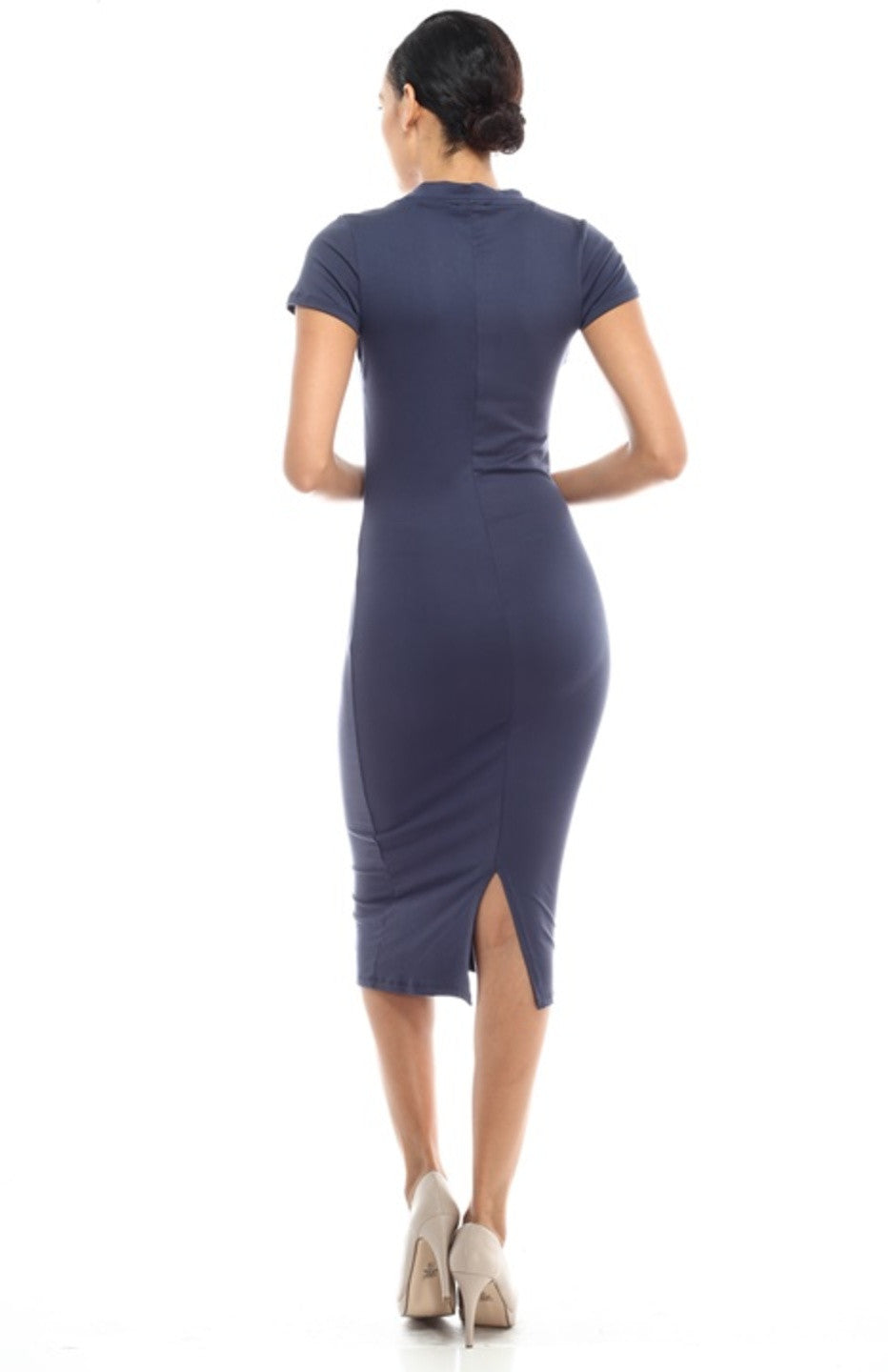 navy blue midi cocktail dress