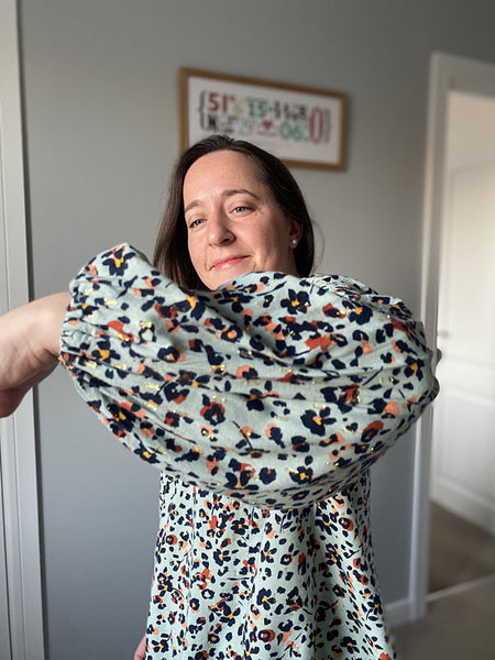 Katherine showing the gorgeous sleeves on her Marnie blouse