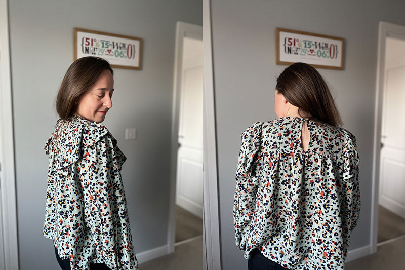 Back and side photos of Katherine wearing her beautiful Marnie blouse