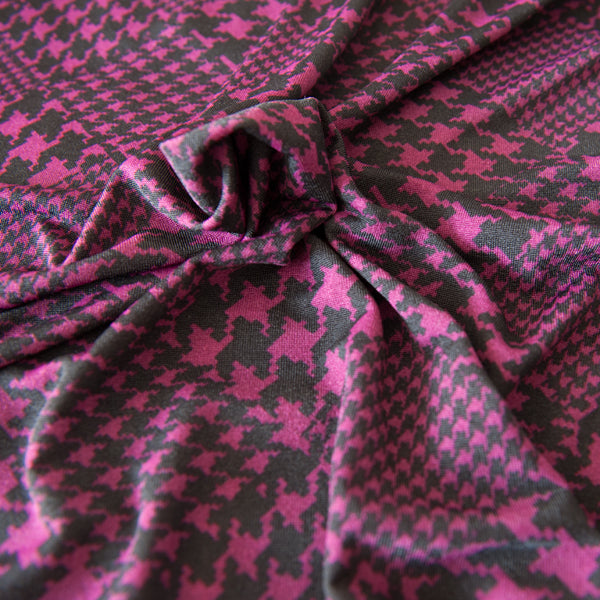 Purple and Black Dogtooth Patterned Jersey Dressmaking Fabric