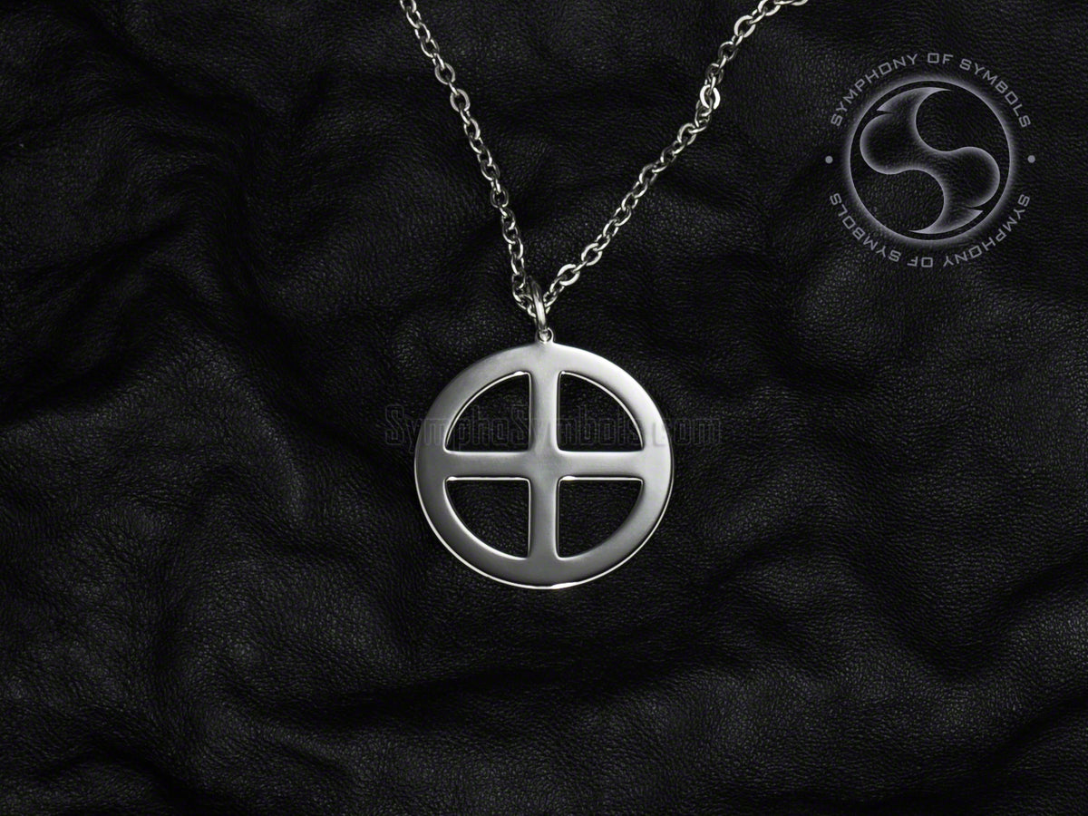 Sun Cross Pendant And Necklace In Stainless Steel Pagan Symbols