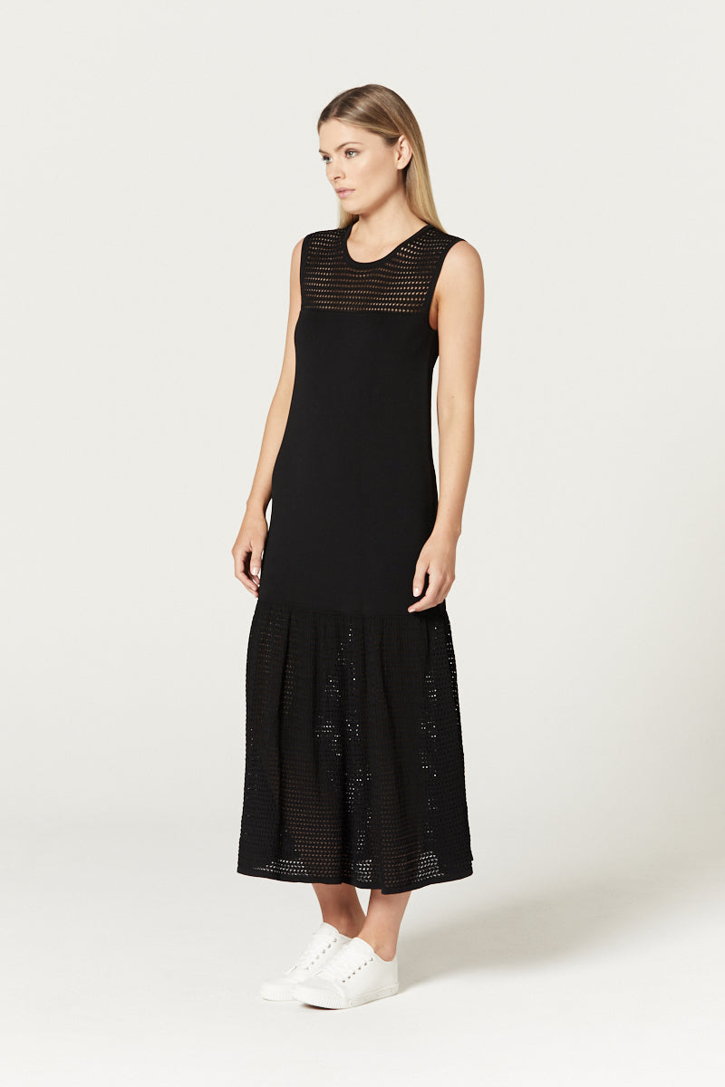 Crepe Pointelle Dress - Black – Cable Melbourne