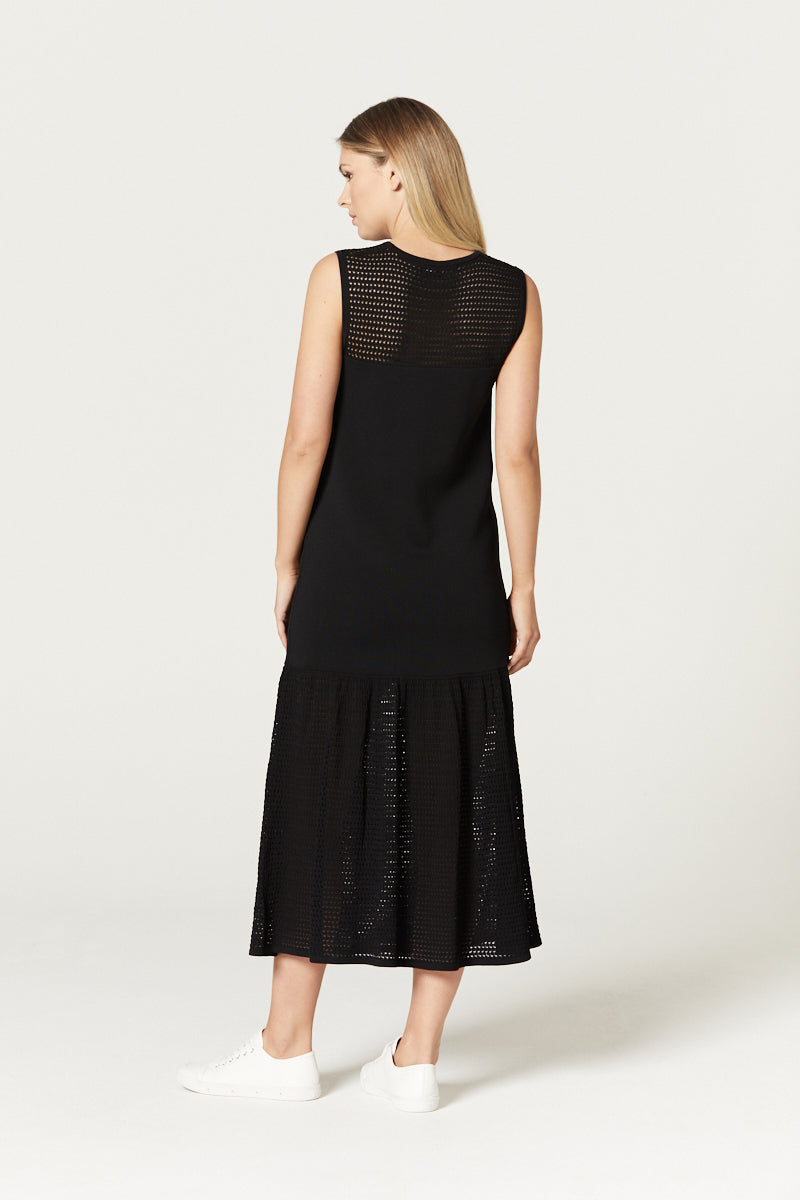 Crepe Pointelle Dress - Black – Cable Melbourne