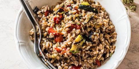 farro, verdure grigliate e feta