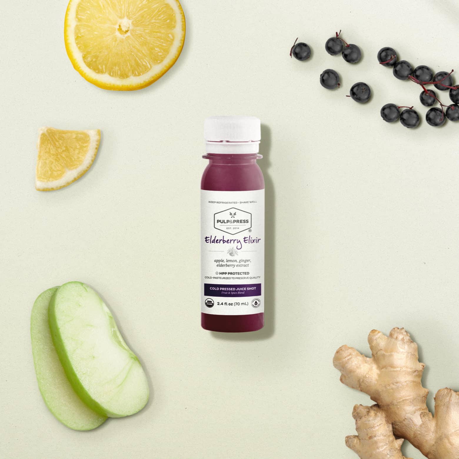 elderberry cold pressed wellness shot pulp and press