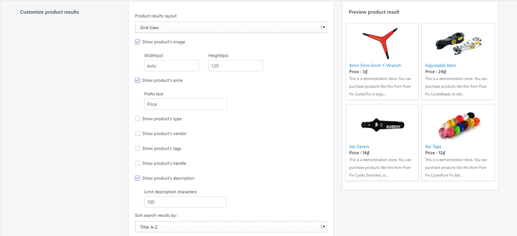 Customize product results