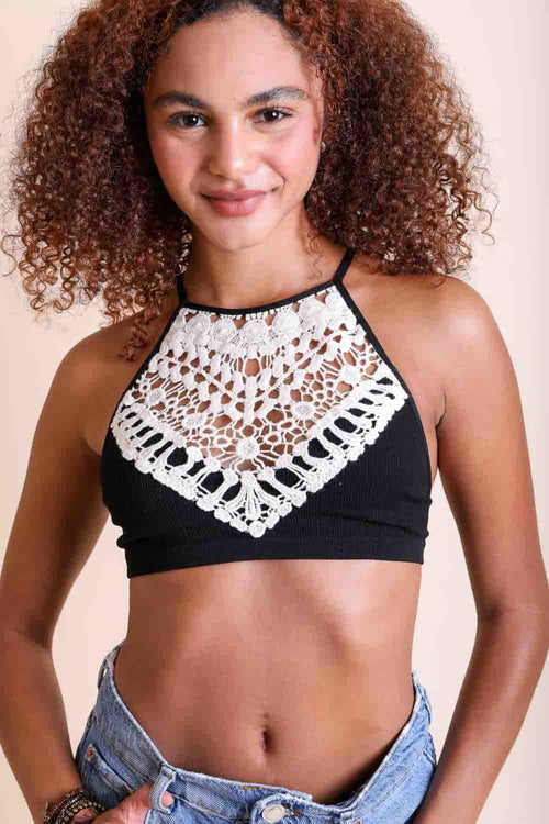 Black Lace Halter Bralette (XS/S)