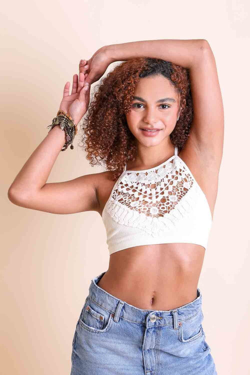 High Neck Crochet Lace Trim Bralette - Josephs Department Store