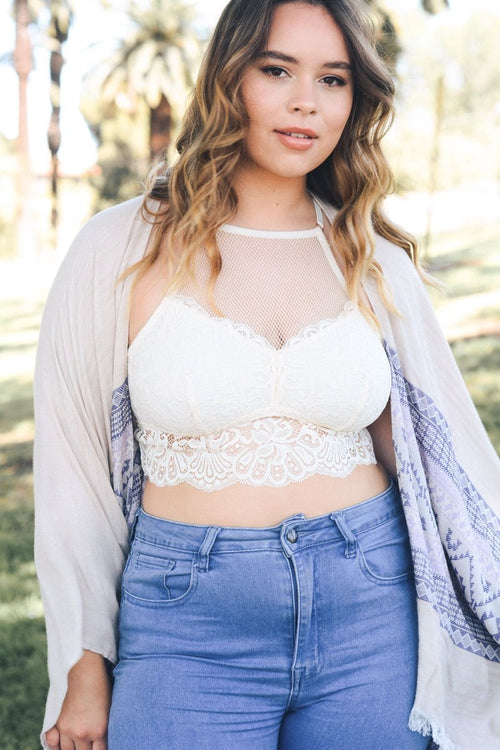 High Neck Netted Lace Bralette Plus