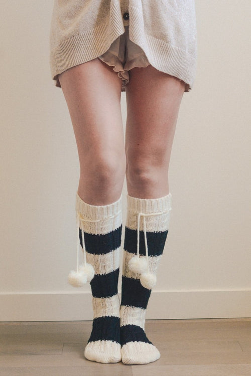 Red Striped Pom Socks