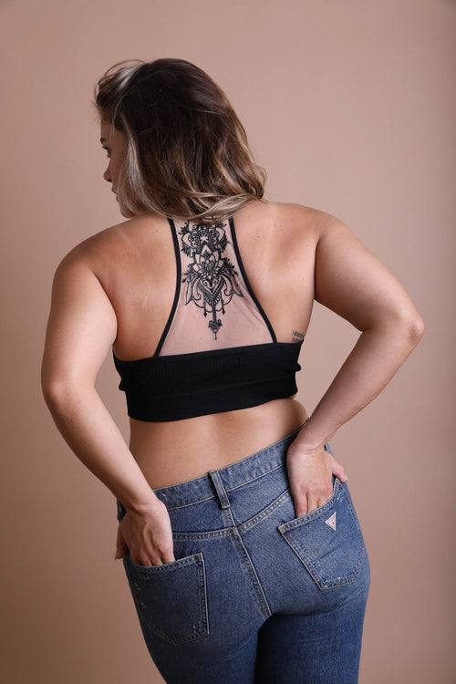 LETO COLLECTION TATTOO MESH RACERBACK BRALETTE GRAY – Bubble