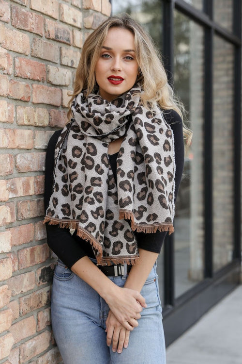 Reversible Leopard Print Scarf - Mustard And Grey - LavenderLime scarf