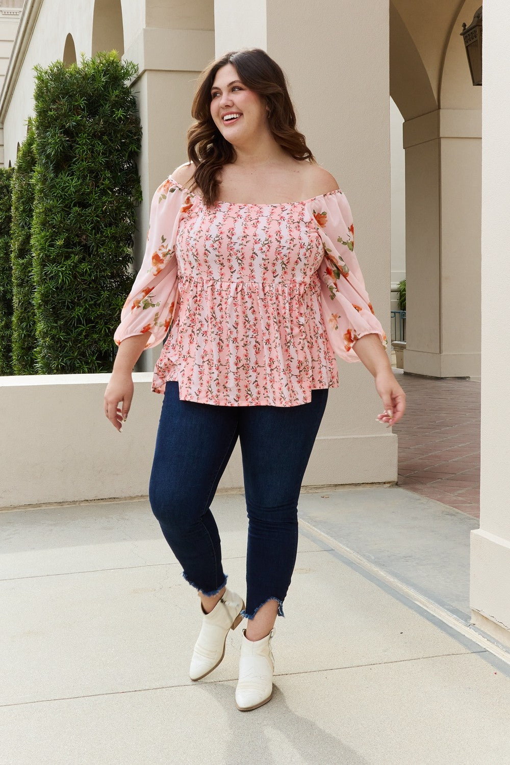At First Sight Floral Off-Shoulder Balloon Sleeve Blouse