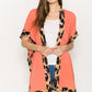 Leopard Contrast Open Front Cardigan | Coral
