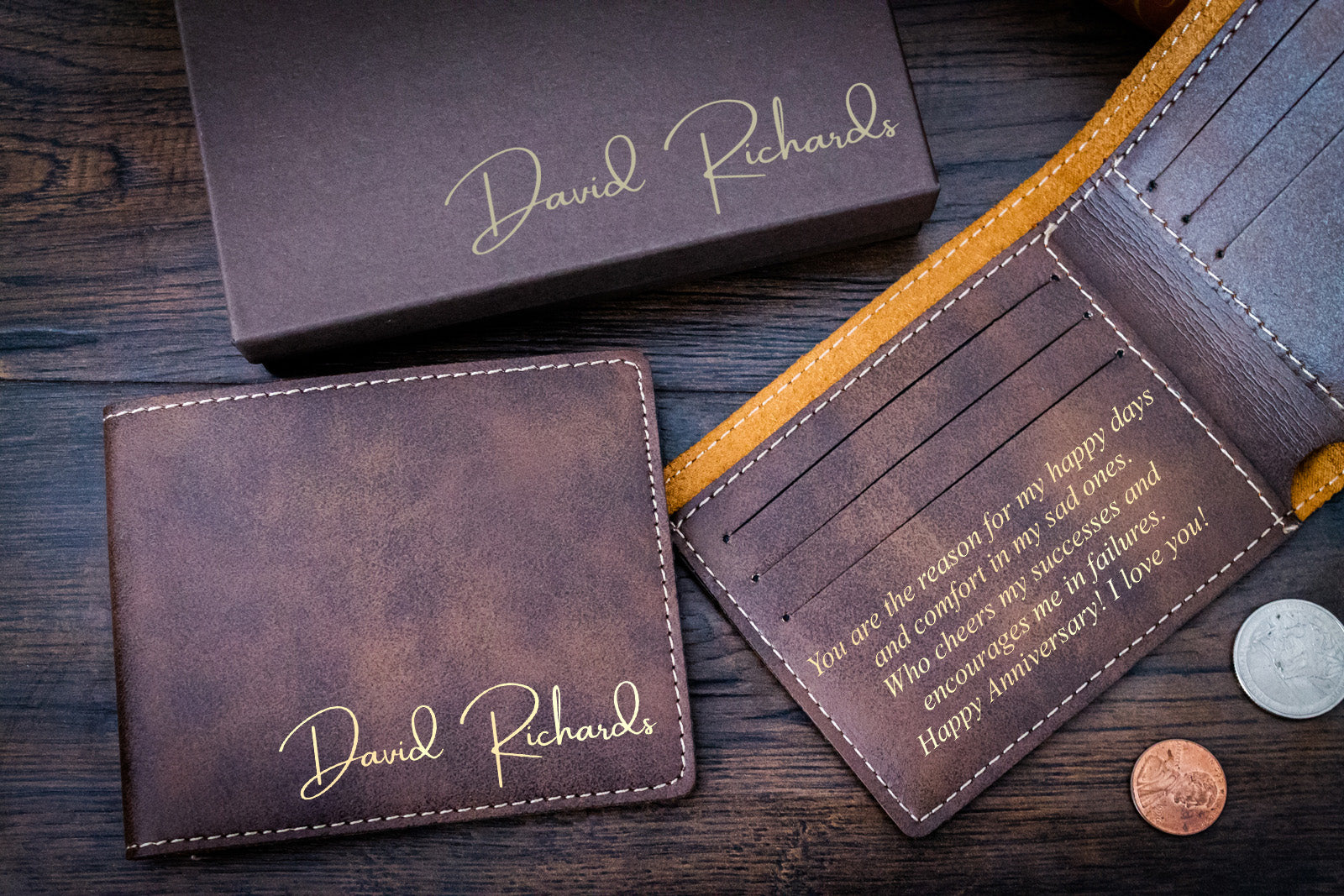 Personalized Leather Wallet for men – WoodPresentStudio