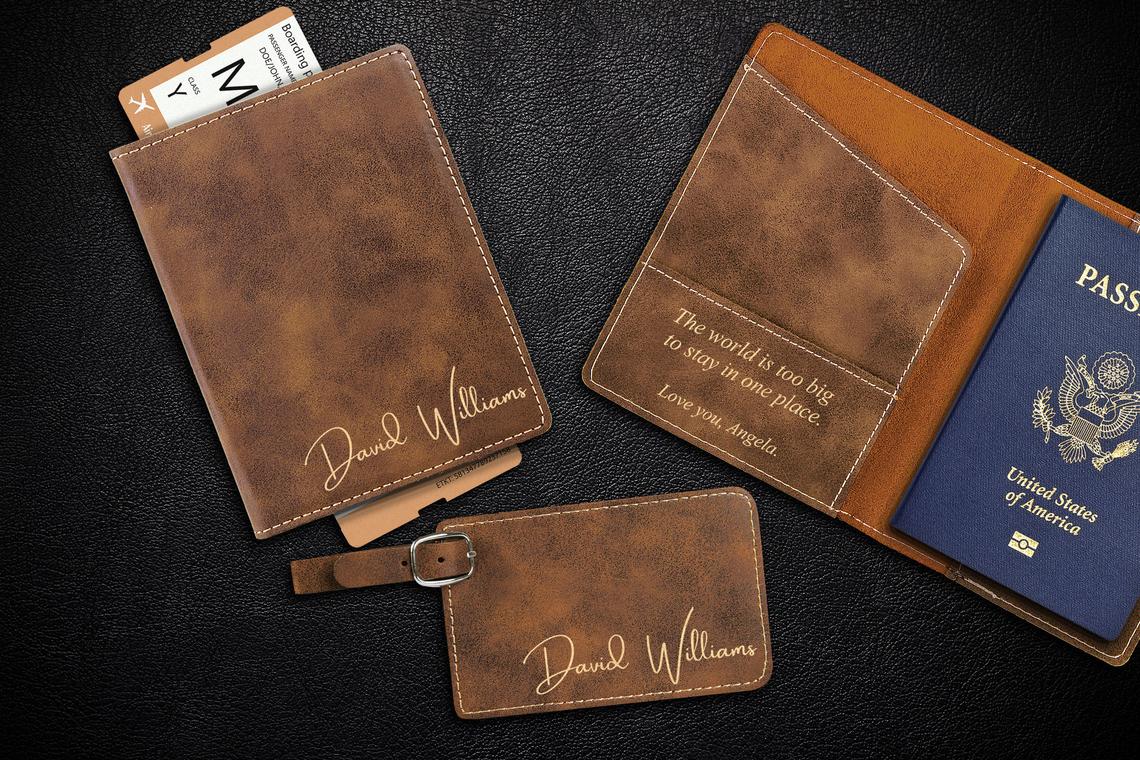  Personalized leather passport cover, passport holder and  luggage tag set, passport wallet, groomsmen gift, monogram passport case,  gifts for travelers - Father's Day Gift. : Handmade Products