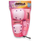 Pink Impala childrens protective set including wrist guards, knee pads and elbow pads. Safety Equipment for roller skating and skateboarding