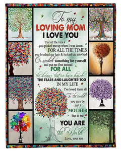 BeKingArt Family Personalized Colorful Tree You Are The World Son Gift For Mom Fleece Blanket
