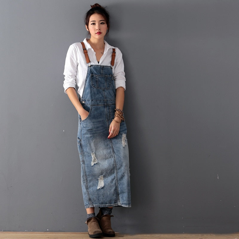 Spaghetti Strap Ripped Vintage Denim Dresses – lastrafashion