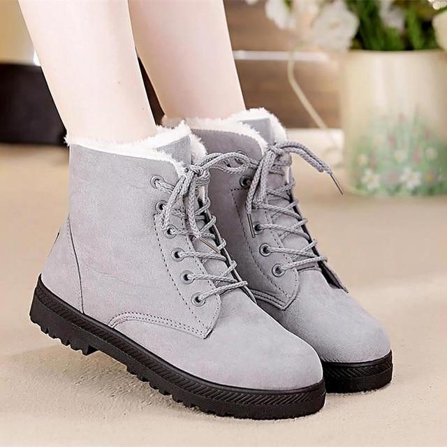 Snow boots square heels flock ankle boots lace-up winter shoes ...