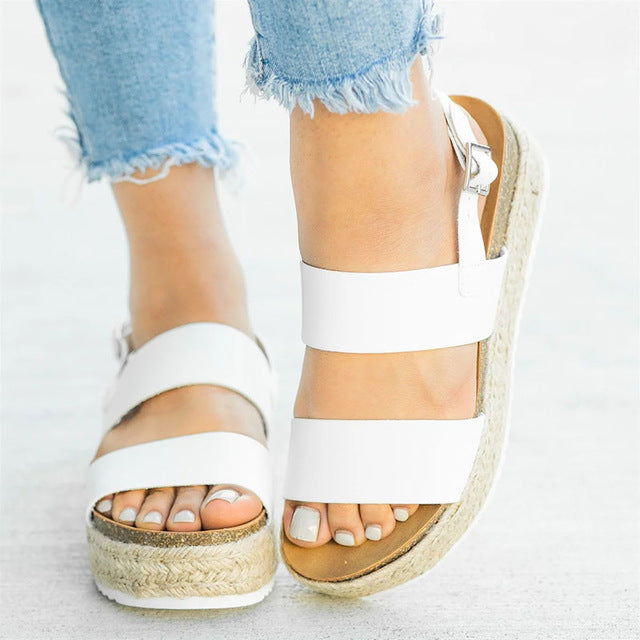 New Platform Wedges Leather Chunky Heels Sandals – lastrafashion
