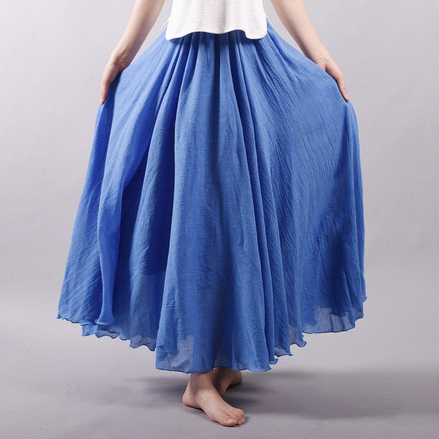 Boho Vintage Linen Cotton Pleated Long Skirt – lastrafashion