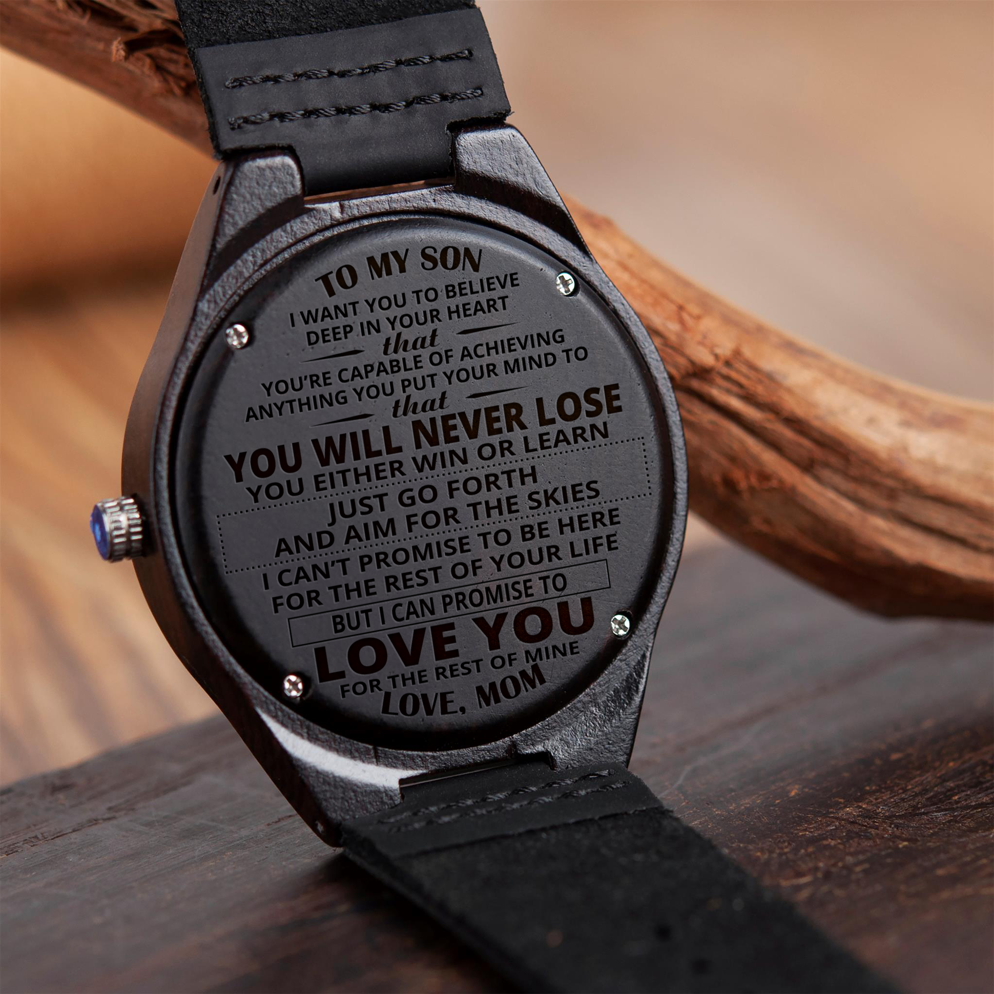 engraved watch from mom to son