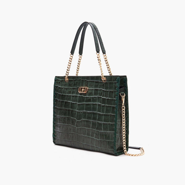 Crocodile-patterned shopper - Dark green - Ladies