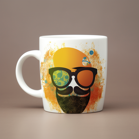 man with mustache printed on mug