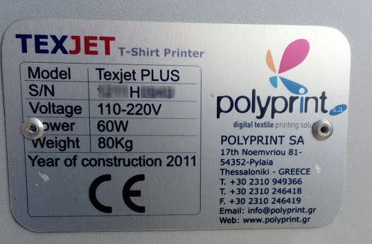 texjet plus printer serial number