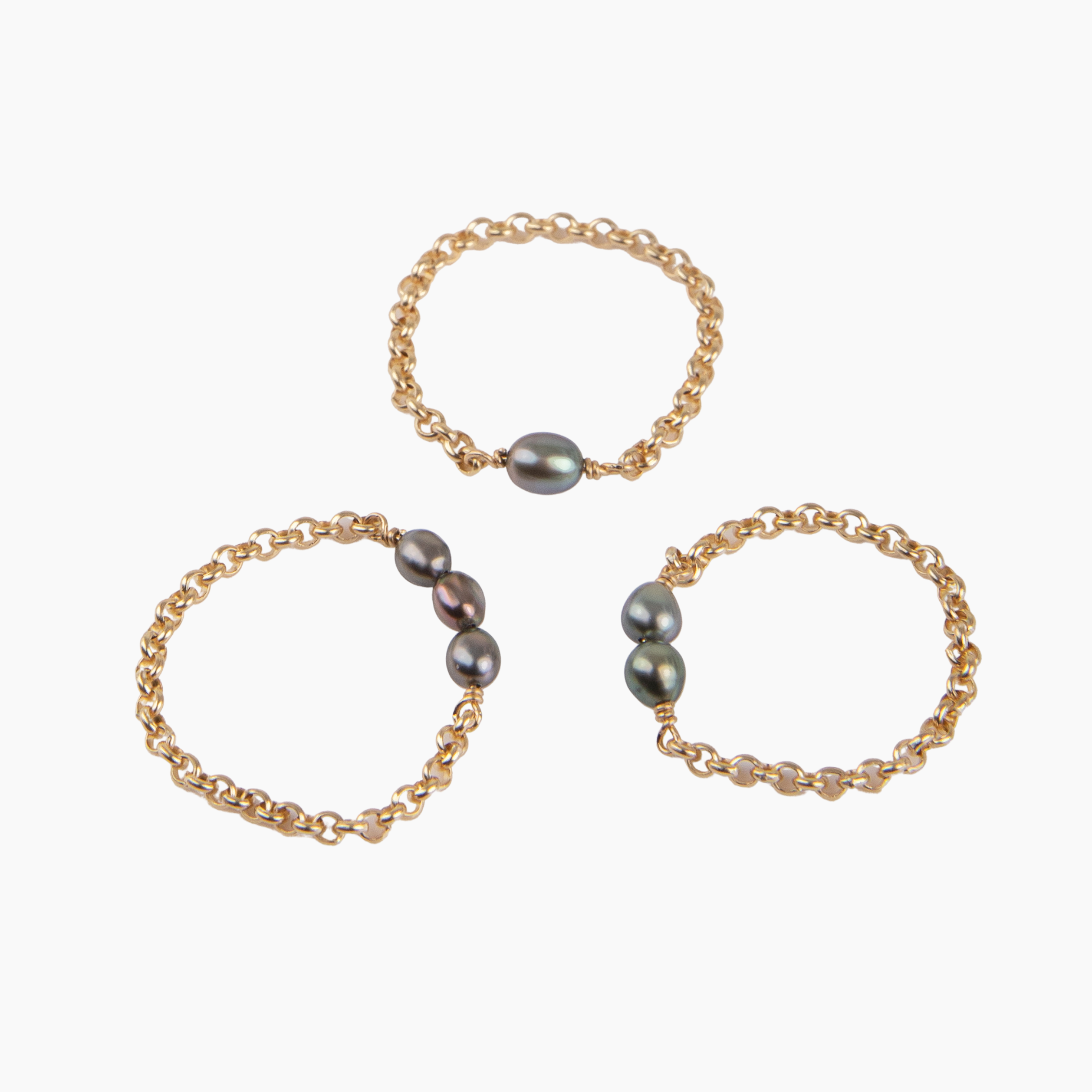 Image of Tahitian Keshi Pearl Chain Ring Set of Three
