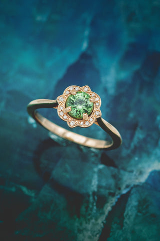 Green Demantoid Garnet Engagement Ring