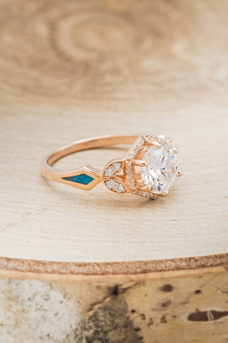 "Lucy In The Sky" Custom Moissanite Engagement Ring With Turquoise Inlays