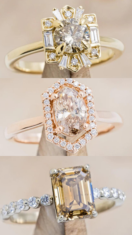 Champagne Diamond Engagement Rings In 14K White, Yellow, & Rose Gold