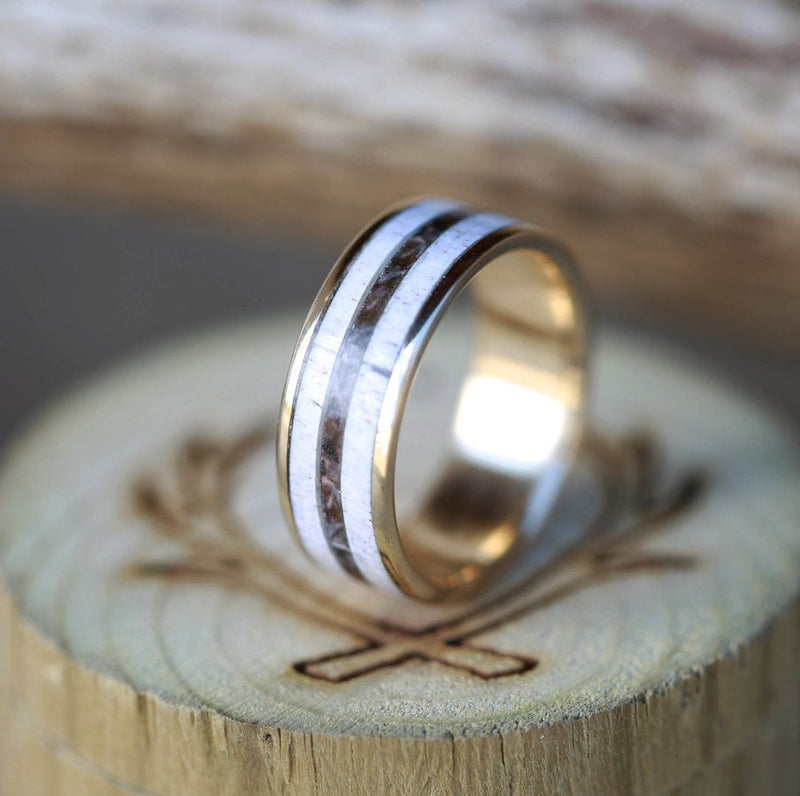 Wedding Ring Set Elk Antler Inlays 1 Overlay Stone Forge Etsy