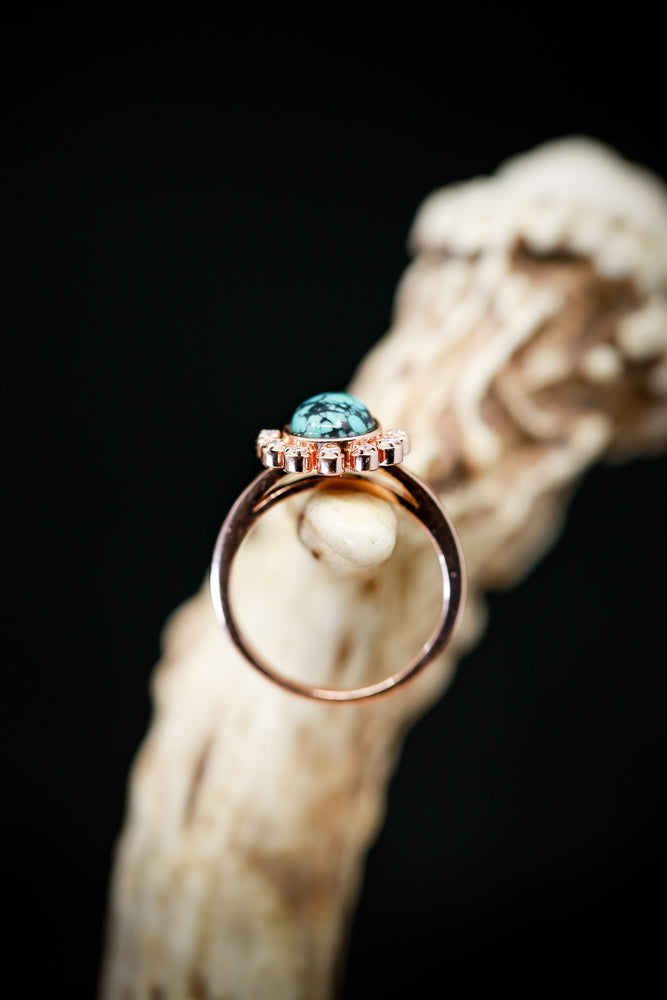 PEAR SHAPED TURQUOISE STONE WITH DIAMOND HALO ON 14K GOLD (available in 14K white, yellow & rose gold) - Staghead Designs - Antler Rings By Staghead Designs