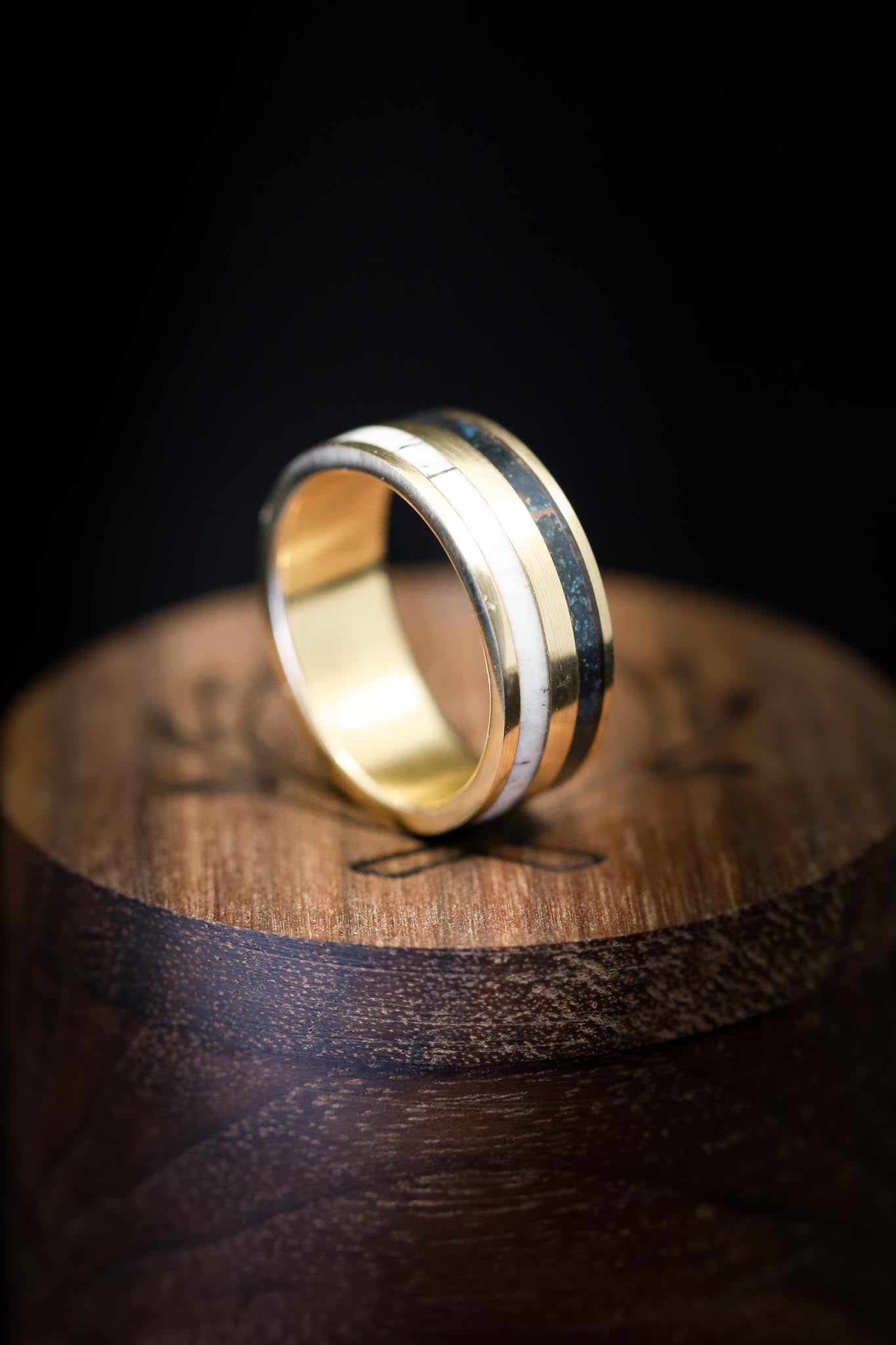 14K GOLD WEDDING BAND WITH PATINA COPPER ANTLER INLAYS Available In   839 2 