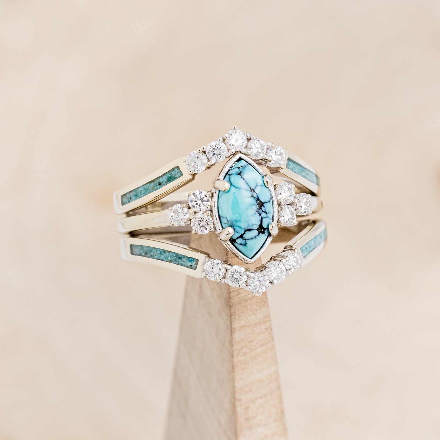 Raya Ring Guard - Turquoise Ring Guard with Diamond Accents 14K White Gold