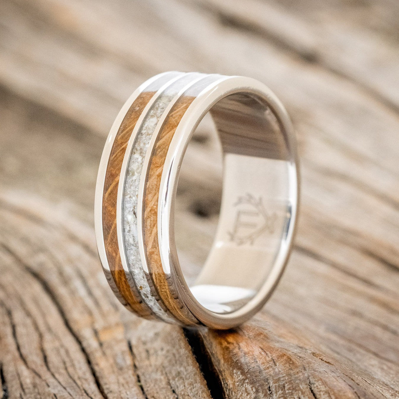 The Black Pearl  Men's Titanium Wedding Band + Whiskey Barrel & Pearl –  Rustic and Main