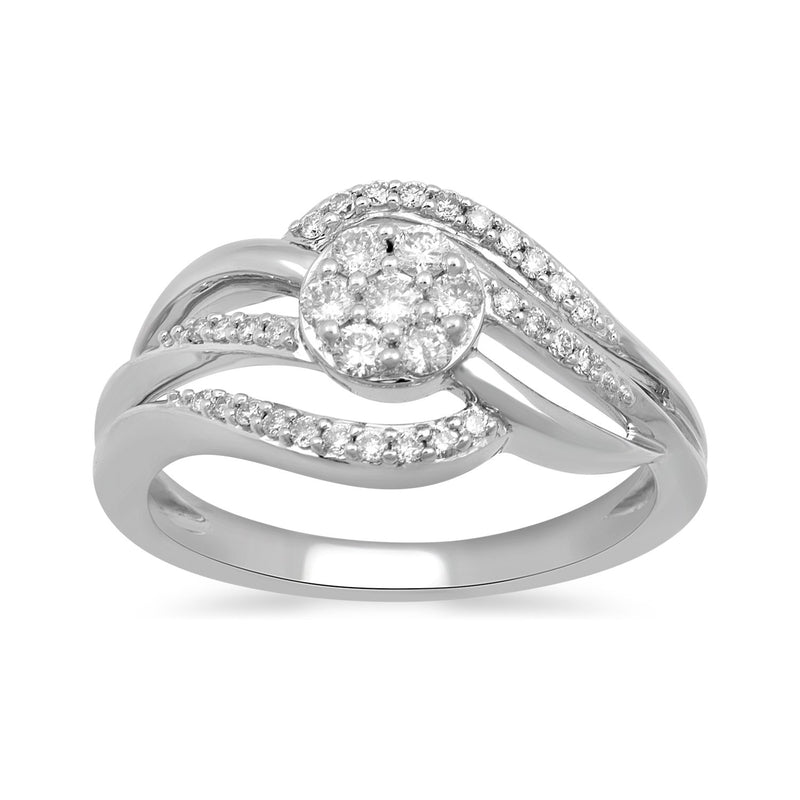 Jewelili Crossover Ring with Diamonds in 10K White Gold 1/3 CTTW