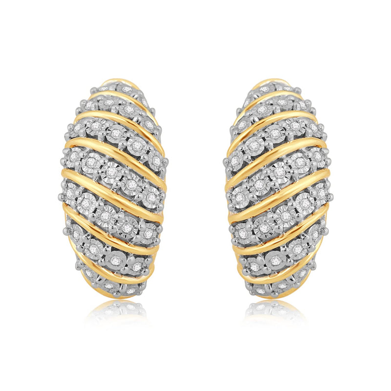 Jewelili Hoop Earrings with Round Natural White Diamonds in 14K Yellow Gold over Sterling Silver 1/4 CTTW View 2